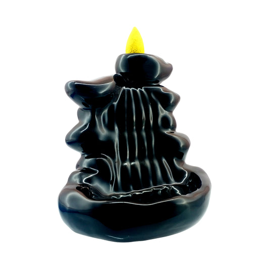 Black Ceramic Wide Steps Backflow Incense Burner – 5 x 4 x 3 Inch