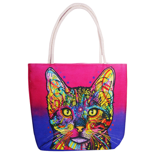 Dean Russo Techno Jute Shiva Cat Tote Bag | 17 x 15 Inches | Eco-Friendly Reusable Shopping Tote