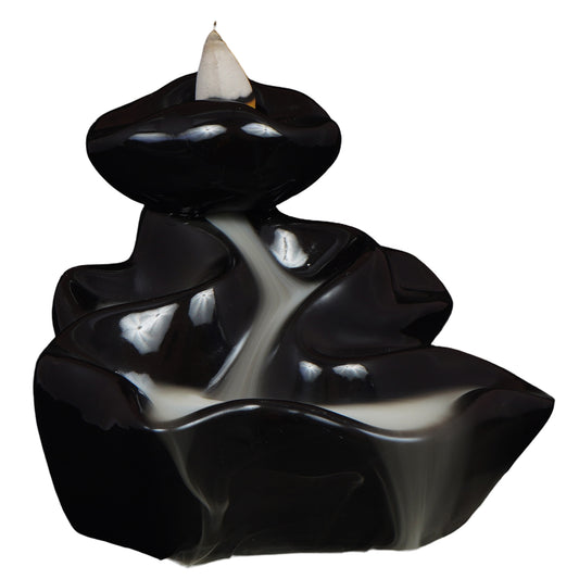 Winding River Black Ceramic Backflow Incense Burner 3.75 Inch Waterfall Fountain