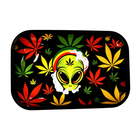 Rasta Alien Rolling Tray – 11.05 x 4 x 0.75 Inch Tin Metal Tray
