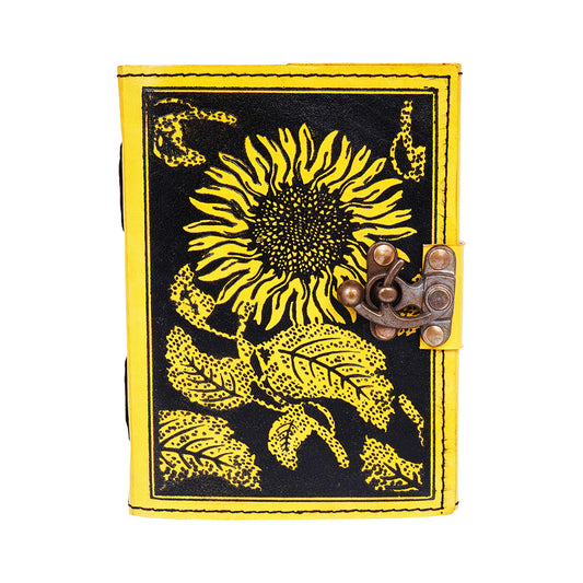 Sunflower Embossed Leather Journal – Handmade 5x7 Notebook