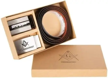 Masonic Men’s Reversible Leather Belt (2 Buckles) - Waist Size 42” & Under Trendy Zone 21