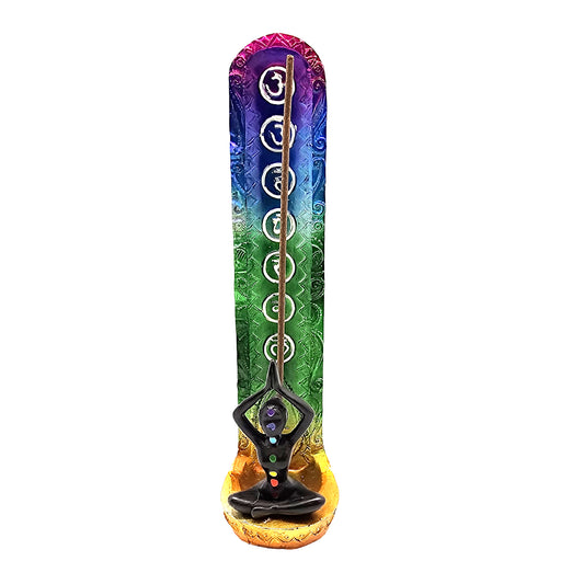 Yoga Goddess Seated Mountain Pose Chakra Incense Burner 9.5" Multicolor Handcrafted Resin