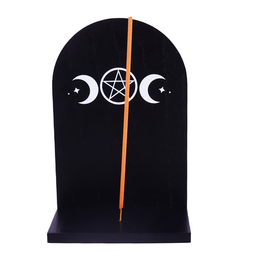 Wood Triple Moon Incense Burner – 7 x 5 x 3 Inch Wooden Holder for Incense Sticks