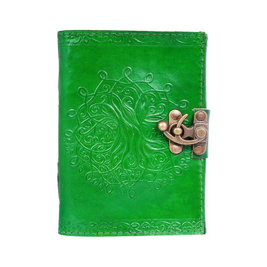 Green Embossed Leather Journal – 5x7 Handmade Vintage Notebook