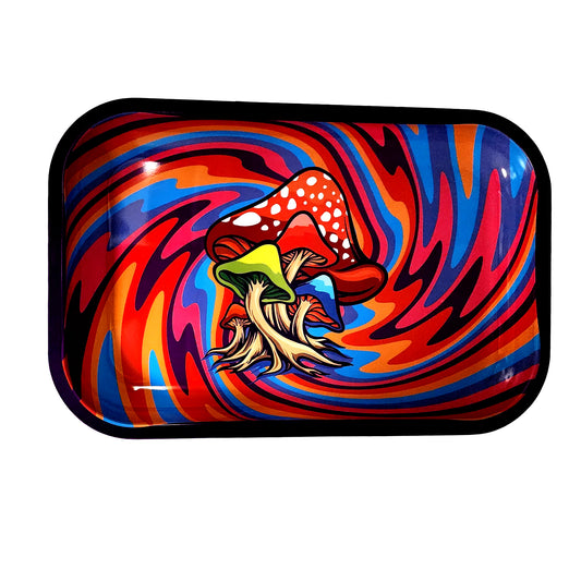 Rainbow Swirl Mushroom Rolling Tray – 11.5 x 4 x 0.75 Inch Tin Metal Tray