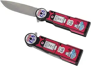 Route 66 Gas Pump Pocket Knife - 4.75" Blade (Red) Trendy Zone 21