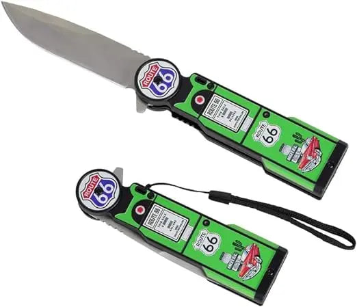 Route 66 Gas Pump Pocket Knife - 4.75" Blade (Green) Trendy Zone 21