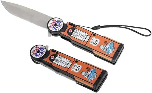 Route 66 Gas Pump Pocket Knife - 4.75" Blade (Orange) Trendy Zone 21