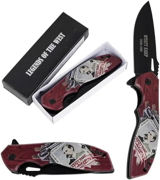 Wyatt Earp Pocket Knife 4.9" Blade - Red Trendy Zone 21