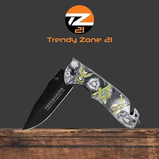Freemason Masonic Silver Pocket Knife 5" Blade Trendy Zone 21