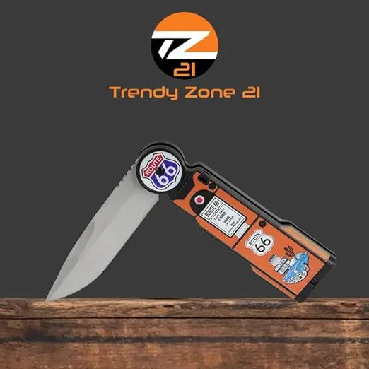 Route 66 Gas Pump Pocket Knife - 4.75" Blade (Orange) Trendy Zone 21