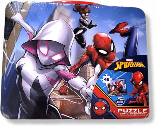 Marvel Spiderman Large Lunch Tin Box with 24pc Puzzle Inside Trendy Zone 21