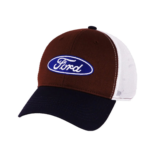 Ford Logo Blue Brown White Mesh Trucker Adjustable Snapback Hat Cap Retro Trendy Zone 21