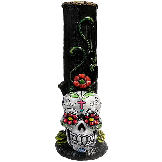 White Sugar Skull Base Water Pipe Handcrafted Trendy Zone 21
