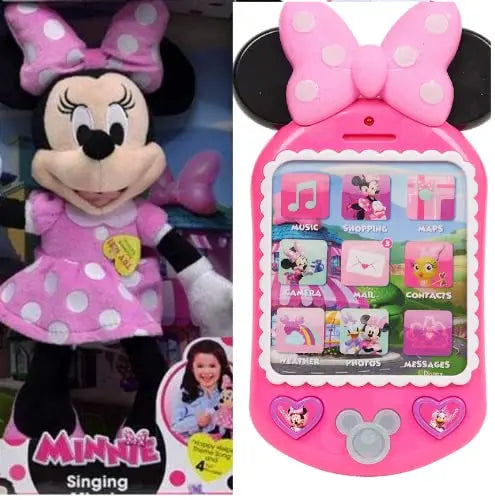 Disney Minnie Mouse Combo Happy Helpers Bow-Tique 12” Plush Doll Toy & Minnie Why Hello Cell Phone Trendy Zone 21