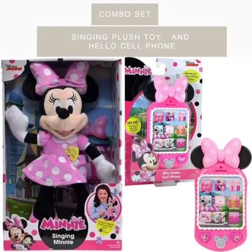 Disney Minnie Mouse Combo Happy Helpers Bow-Tique 12” Plush Doll Toy & Minnie Why Hello Cell Phone Trendy Zone 21