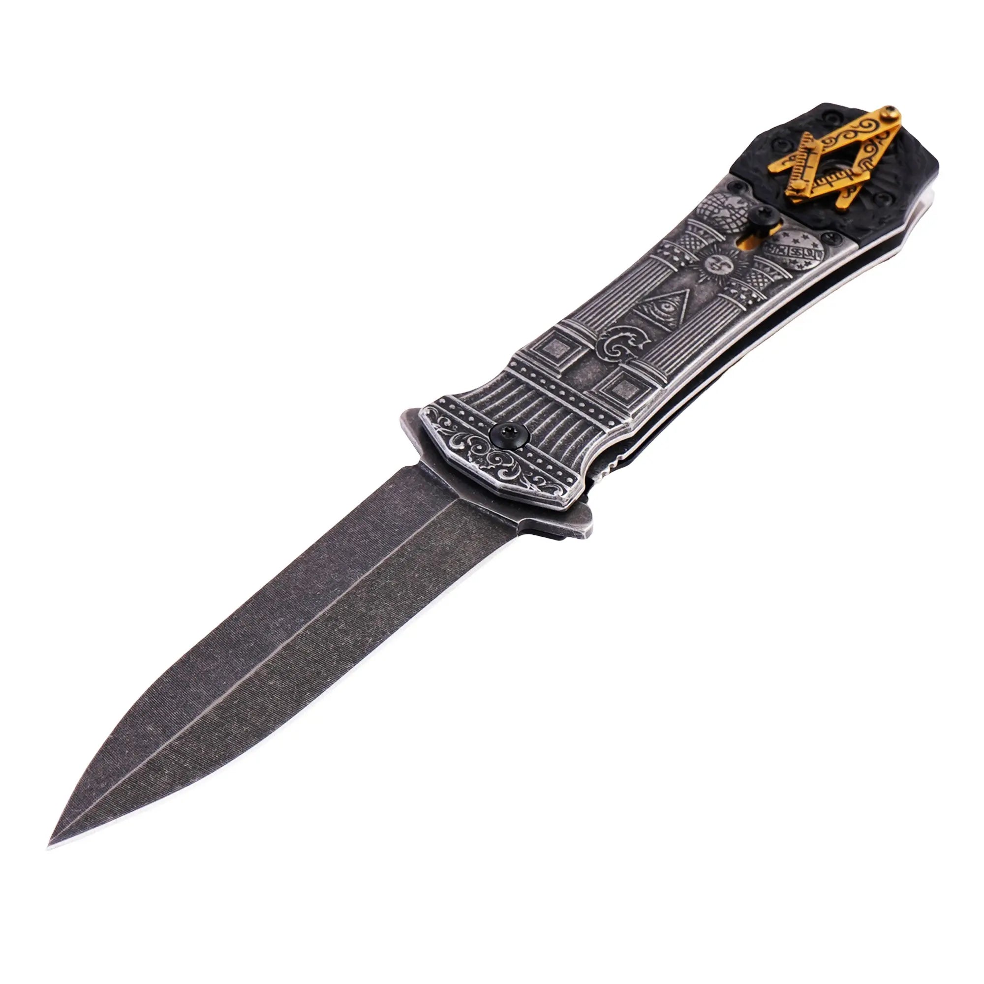 Masonic Folding Knife, Engraved Masonic Logo Expertly Crafted, Symbolic Utility for Masons | Perfect for EDC, & Ceremonial Use with Superior Durability, Iconic Masonic Emblems, Ideal for Collectors (Grey) Trendy Zone 21