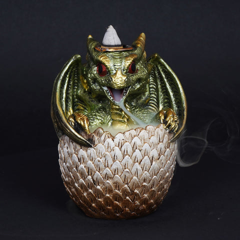 Green Dragon in Egg Backflow Incense Burner 3.5 x 3 x 4.25 Inch