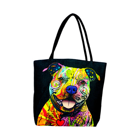 Trippy Pittie Design Jute Rope Handled Tote Bag – Eco - Friendly Reusable Shopping, Beach & Travel Bag