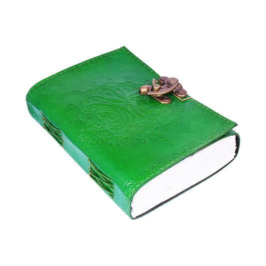 Green Embossed Leather Journal – 5x7 Handmade Vintage Notebook