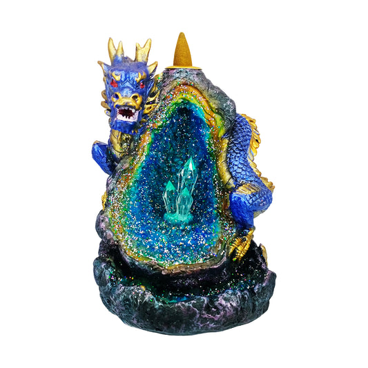 Blue Dragon Backflow Incense Burner LED Crystal 6" for Meditation & Home Décor