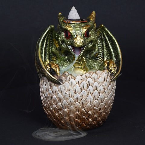 Green Dragon in Egg Backflow Incense Burner 3.5 x 3 x 4.25 Inch