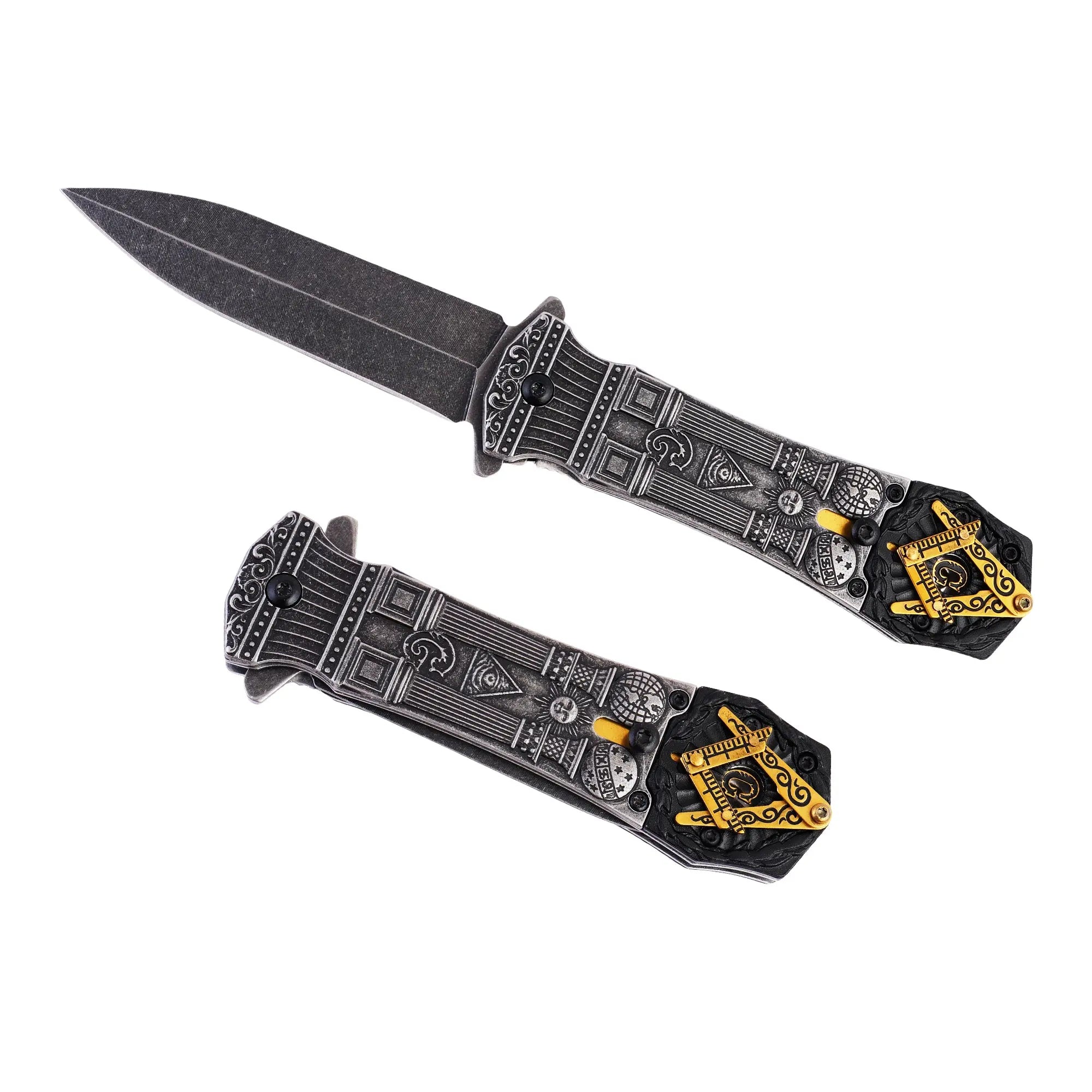 Masonic Folding Knife, Engraved Masonic Logo Expertly Crafted, Symbolic Utility for Masons | Perfect for EDC, & Ceremonial Use with Superior Durability, Iconic Masonic Emblems, Ideal for Collectors (Grey) Trendy Zone 21