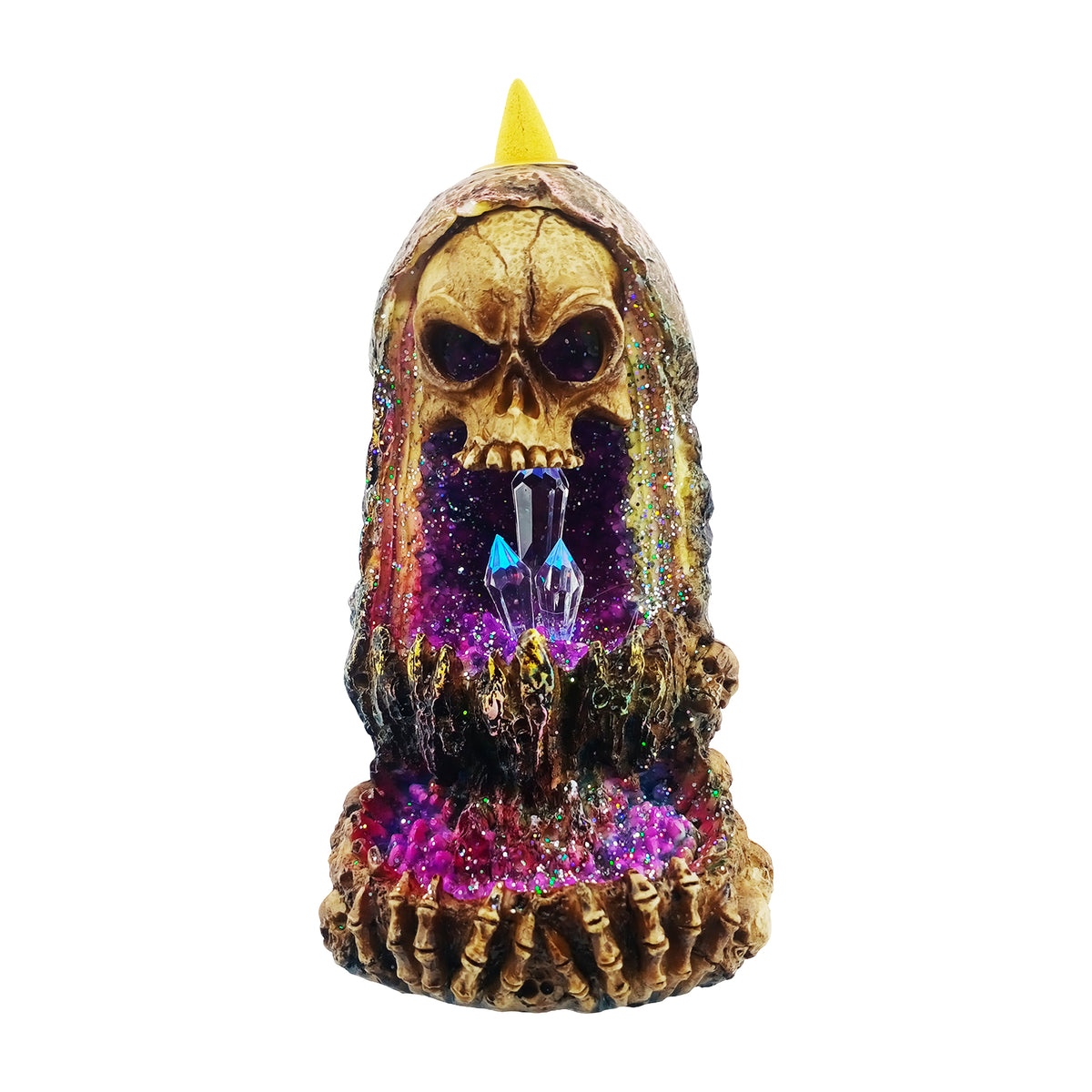 Geode Skull Backflow Burner with LED – 6.5" Tabletop Decoration for Meditation