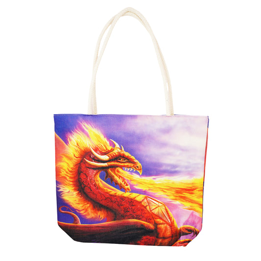 Fire Dragon Techno Jute Tote Bag – Eco-Friendly 17 x 15 x 4.5 Inch Shoulder Bag with Rope Handles