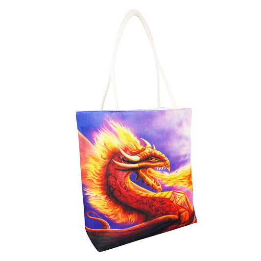 Fire Dragon Techno Jute Tote Bag – Eco-Friendly 17 x 15 x 4.5 Inch Shoulder Bag with Rope Handles