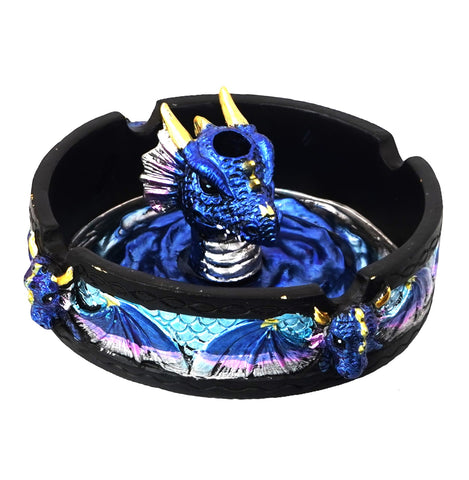 Hand-Painted Dragon Ashtray with Snuffer – 4 Inch Cold Cast Resin Tray