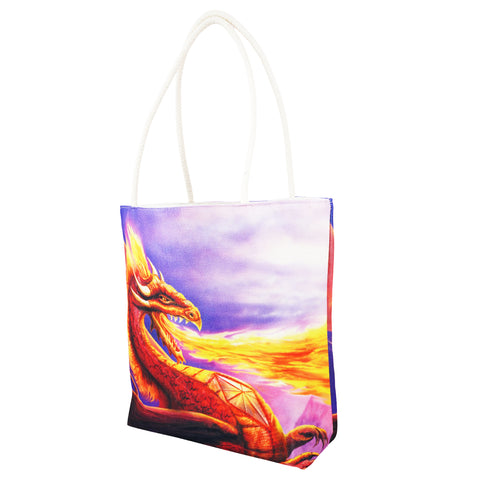 Fire Dragon Techno Jute Tote Bag – Eco-Friendly 17 x 15 x 4.5 Inch Shoulder Bag with Rope Handles