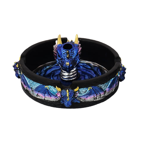 Hand-Painted Dragon Ashtray with Snuffer – 4 Inch Cold Cast Resin Tray