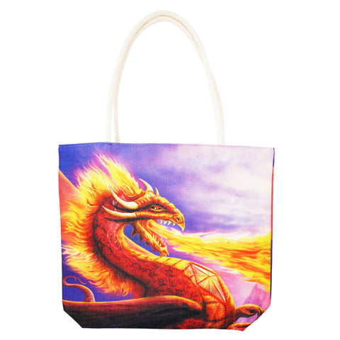 Fire Dragon Techno Jute Tote Bag – Eco-Friendly 17 x 15 x 4.5 Inch Shoulder Bag with Rope Handles