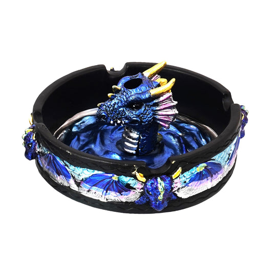 Hand-Painted Dragon Ashtray with Snuffer – 4 Inch Cold Cast Resin Tray