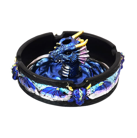 Hand-Painted Dragon Ashtray with Snuffer – 4 Inch Cold Cast Resin Tray