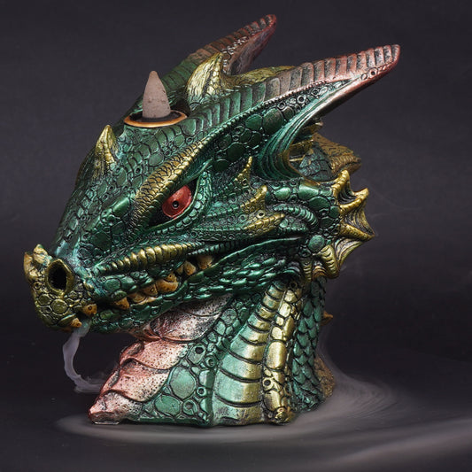 Green Dragon Bust Backflow Cone Incense Burner – 6 Inch Dragon Incense Holder
