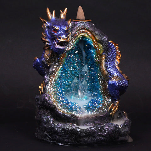 Blue Dragon Backflow Incense Burner LED Crystal 6" for Meditation & Home Décor