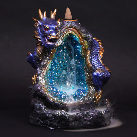 Blue Dragon Backflow Incense Burner LED Crystal 6" for Meditation & Home Décor