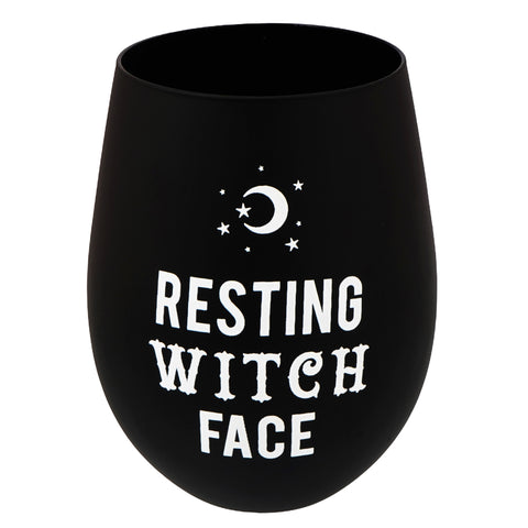 Glass Resting Witch Face Stemless Wine & Water Glass – 16oz Handcrafted Mystical Drinkware | Unique Witch-Themed Goblet for Home, Parties