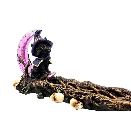 Magical Witch Cat Incense Burner – Decorative Resin Black Cat Holder for Stick
