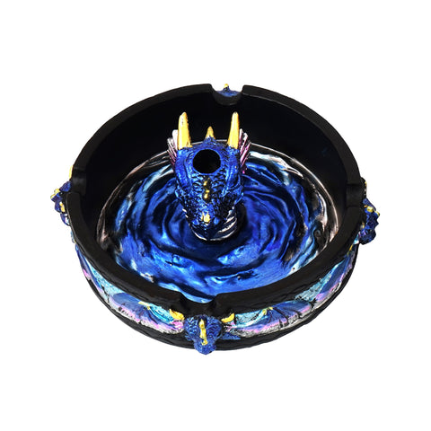 Hand-Painted Dragon Ashtray with Snuffer – 4 Inch Cold Cast Resin Tray