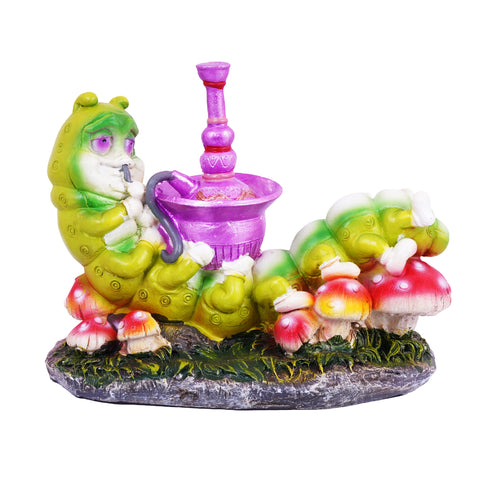 Caterpillar Smoking a Hookah Incense Burner – 4 x 5 Inches Hand Painted Multicolor Resin