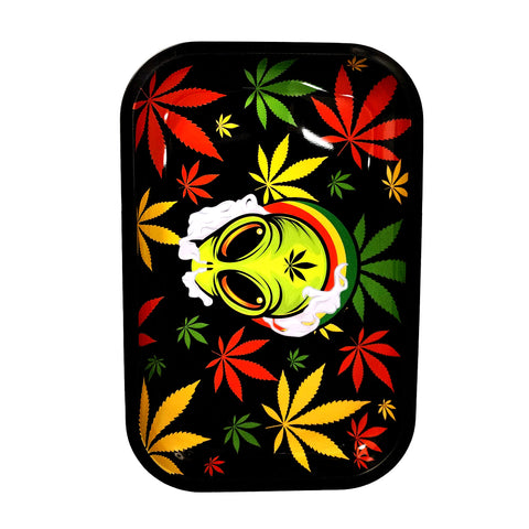 Rasta Alien Rolling Tray – 11.05 x 4 x 0.75 Inch Tin Metal Tray