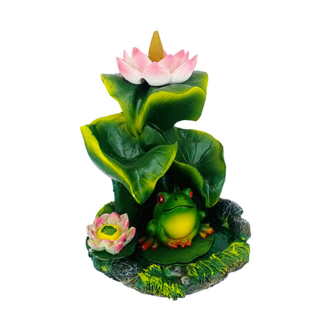 Frog Under Lily Pads Flower Backflow Incense Burner Nature-Themed Decor for Home