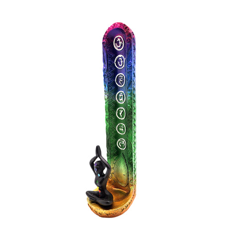 Yoga Goddess Seated Mountain Pose Chakra Incense Burner 9.5" Multicolor Handcrafted Resin