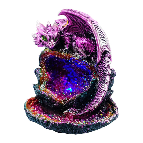 Purple Baby Dragon Backflow Incense Burner LED Geode 6" for Home Décor ,Yoga