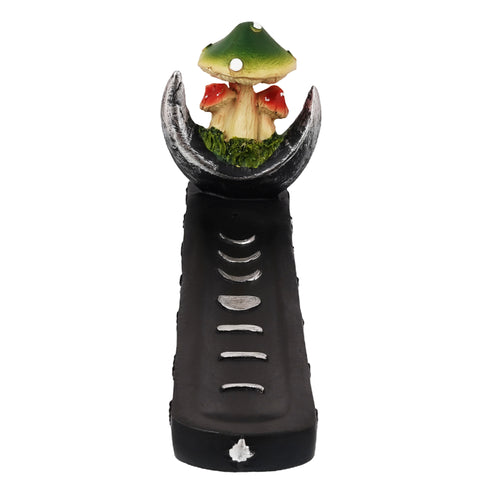 Mushroom on Moon Incense Burner – Hand-Painted Cold Cast Resin Holder for Stick Incense