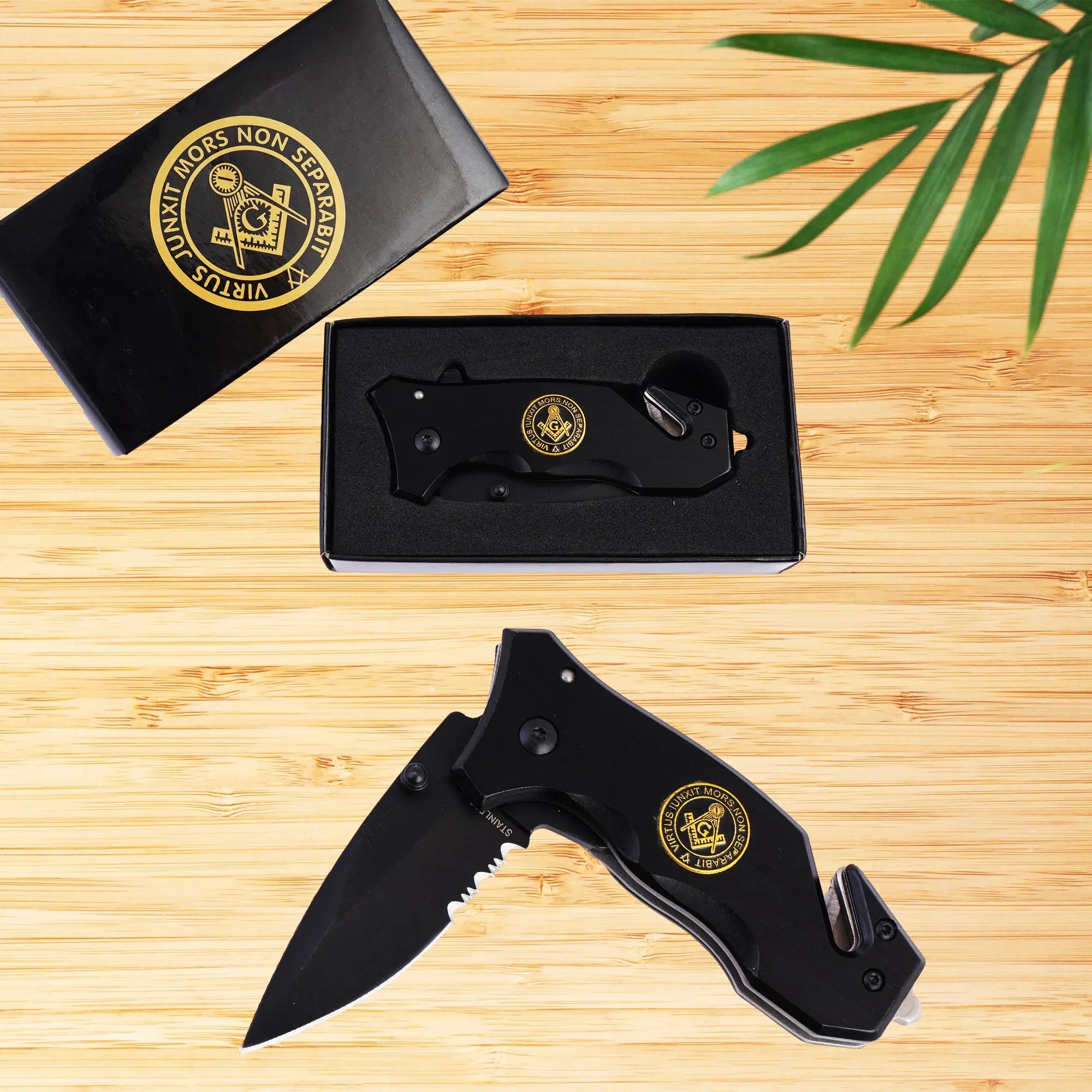 Masonic Folding Knife Expertly Crafted, Durable Tool with Engraved Masonic Emblems for Everyday Use, Ceremonial Purposes, & Collectors – Symbolizing Tradition & Superior Craftsmanship Practical Design (Black) Trendy Zone 21